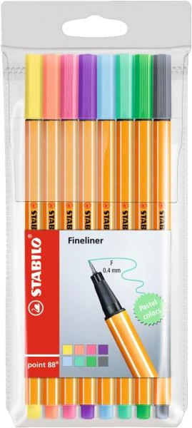 88 TAŠKAS APDAILOS PENTER RINKINYS 8 SPALVOS PASTELĖS STABILO 88/8-01