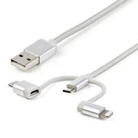 Kabelis USB StarTech USB-A - USB-C + microUSB + Lightning 1 m Sidabrinė (LTCUB1MGR)