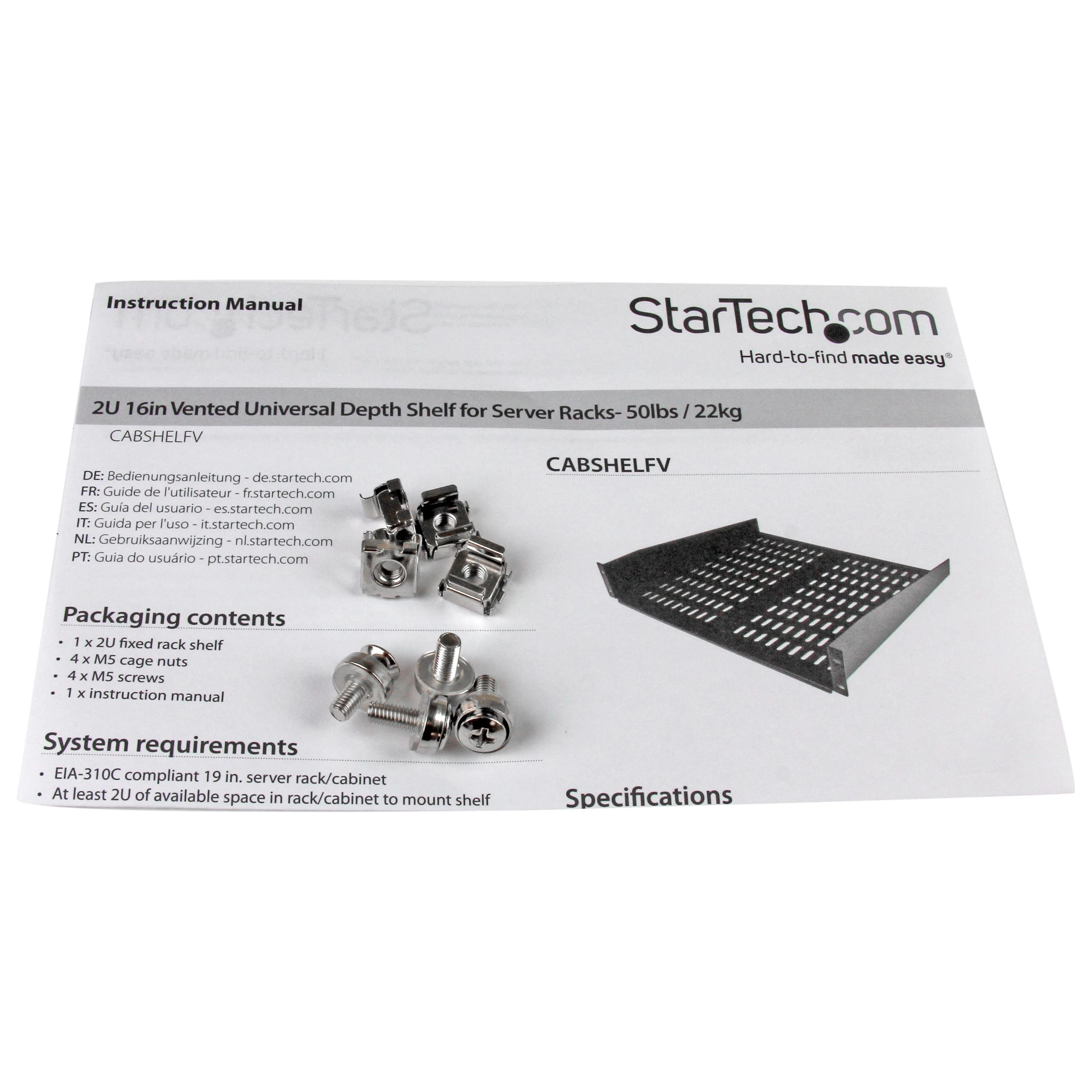 StarTech 19'' 2U lentyna Juoda (CABSHELFV)