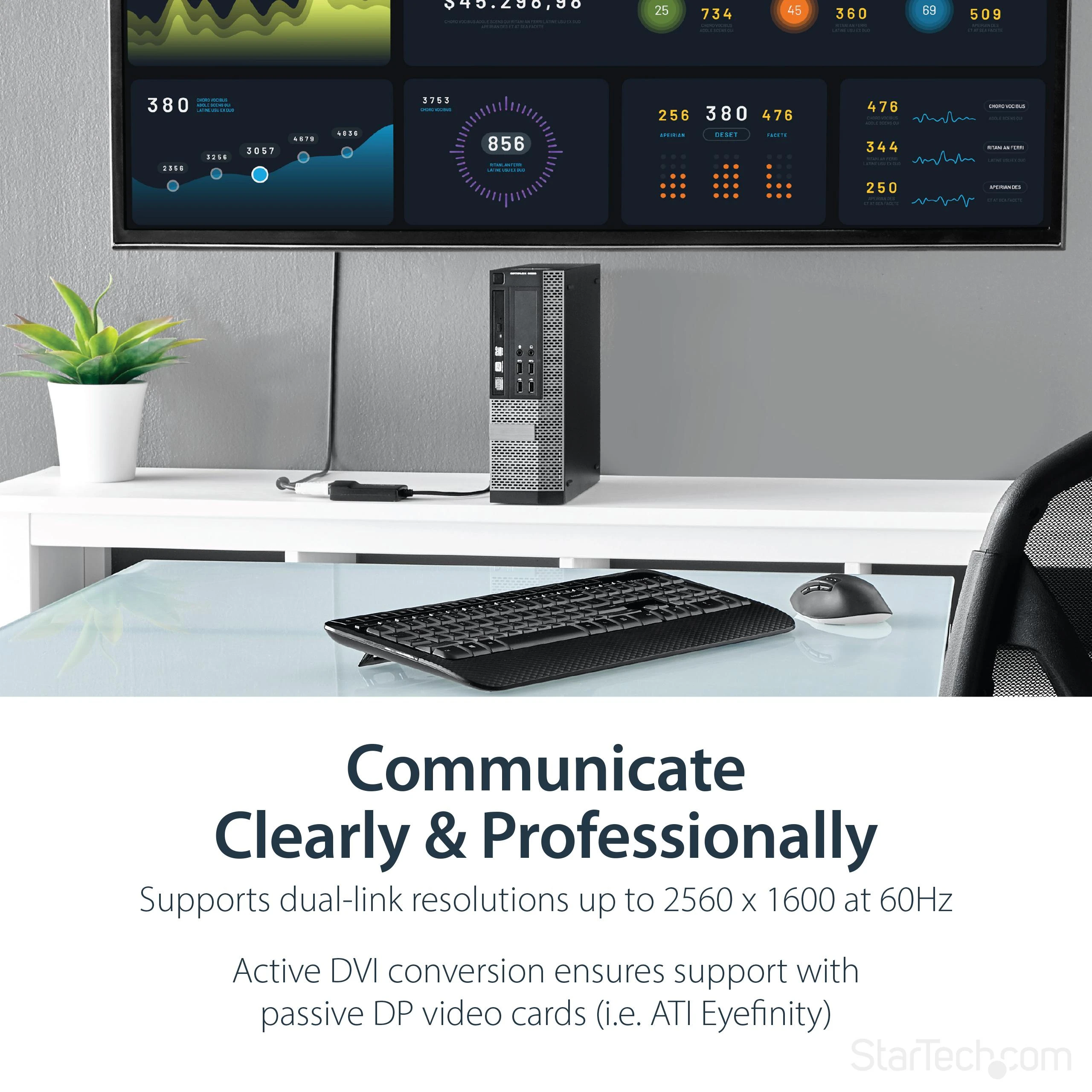 Adapteris AV StarTech DVI-D – DisplayPort + USB-A laidas (DP2DVID2)