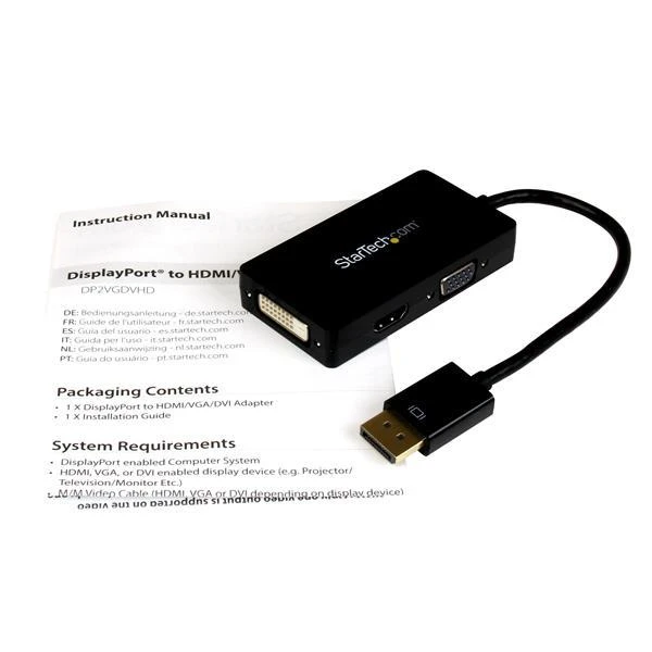 StarTech DP į HDMI, VGA ir DVI adapteris su instrukcija