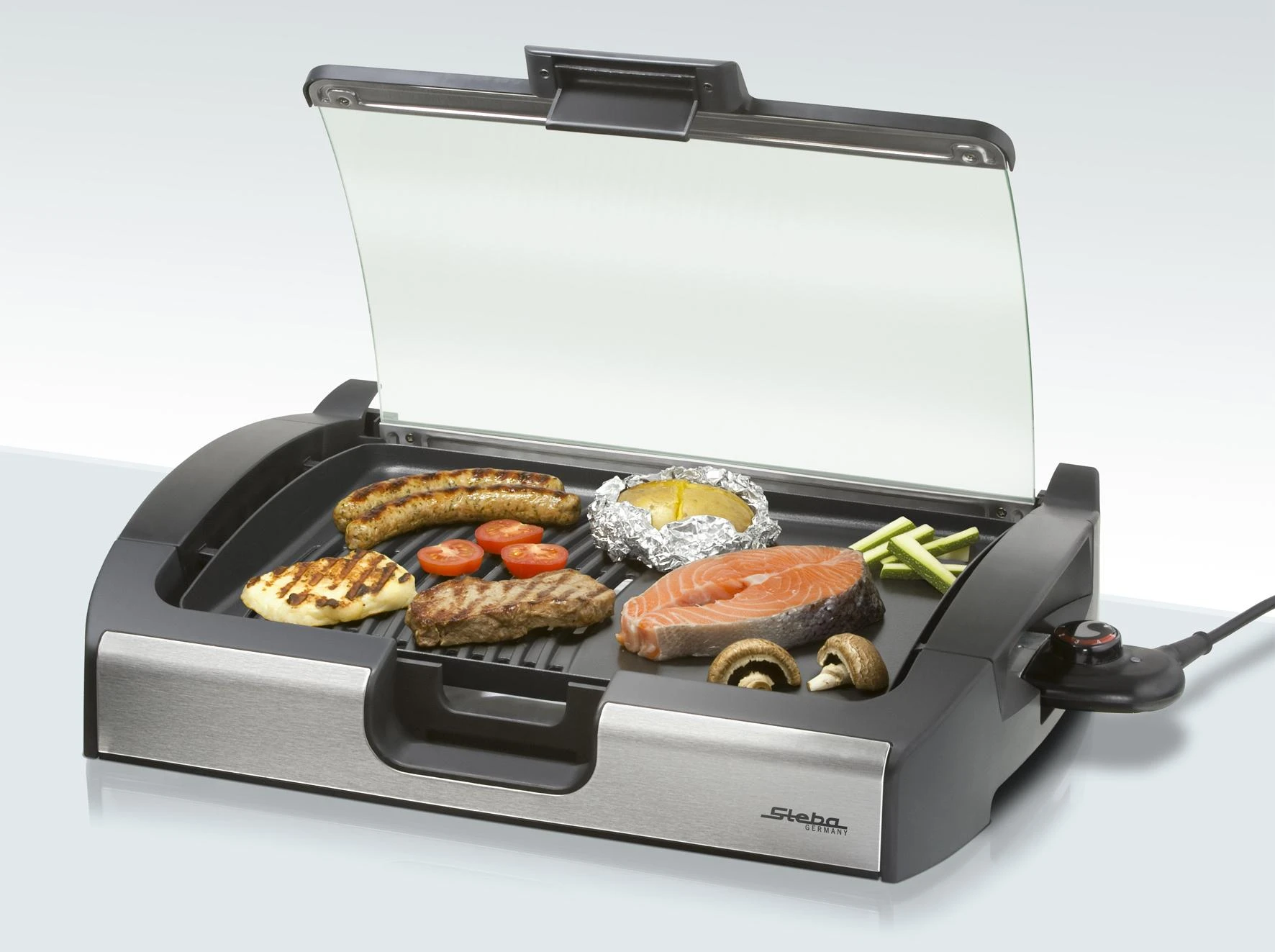 Grilis electric Steba VG 200 (tabletop open, 2200W, juodas and sidabrinis color)