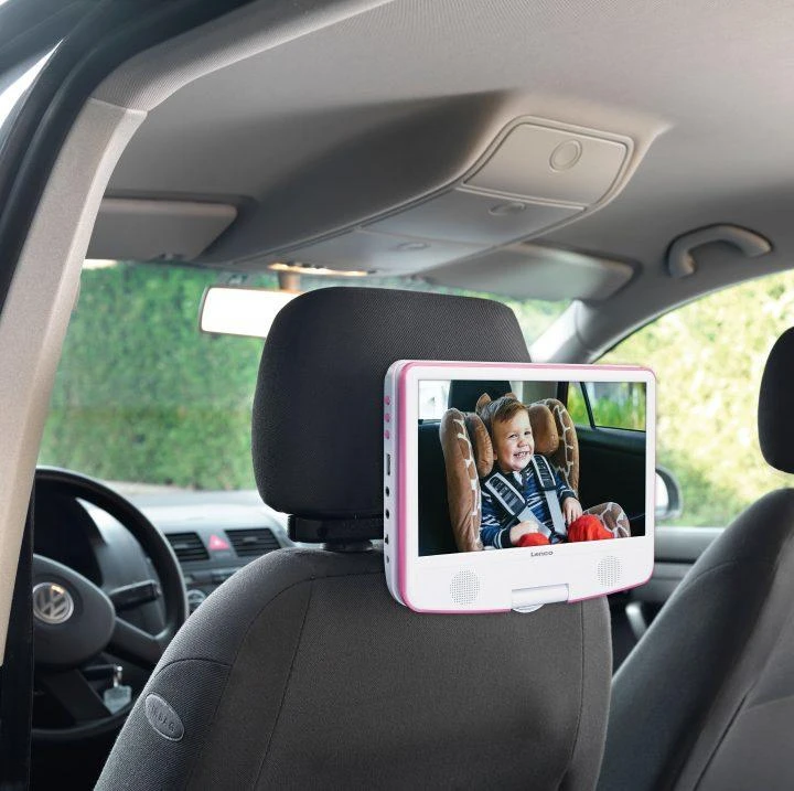 Vaizdo grotuvas LENCO DVP-910 9 DVD-Player + USB &amp; KfZ-Halterung. pink/wei