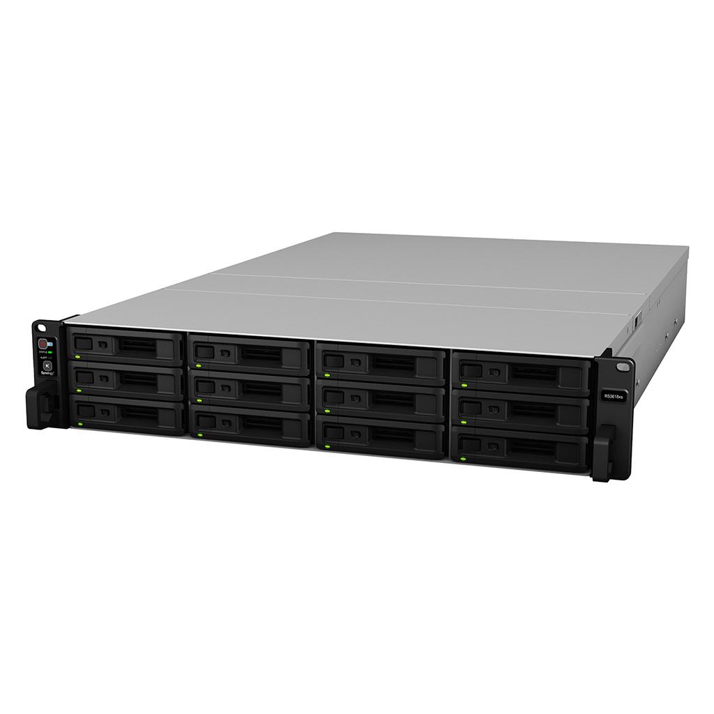 Synology Rack NAS RS3618xs iki 12 HDD/SSD su karštuoju keitimu, Xeon D-1521 keturių branduolių, procesoriaus dažnis 2,4 GHz, 8 GB, DDR4, RAID 0, 1, 5, 6, 10, hibridinis, 4 x 1GbE, 2 x USB 3.2 Gen 1 prievadai, 2 x išplėtimo prievadai, 2 x PCIe, keturi ventiliatoriai