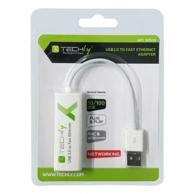 Techly USB 2.0 į LAN adapteris pakuotėje