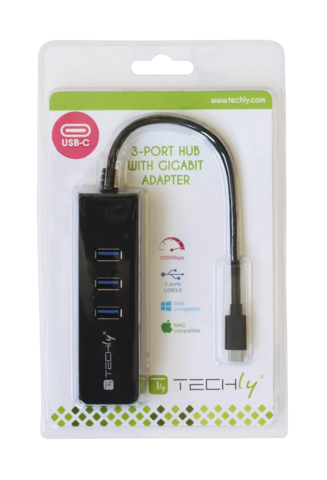 Techly USB-C adapteris su trimis USB jungtimis pakuotėje