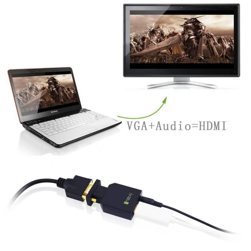 Techly VGA į HDMI konverteris su prijungimo schema