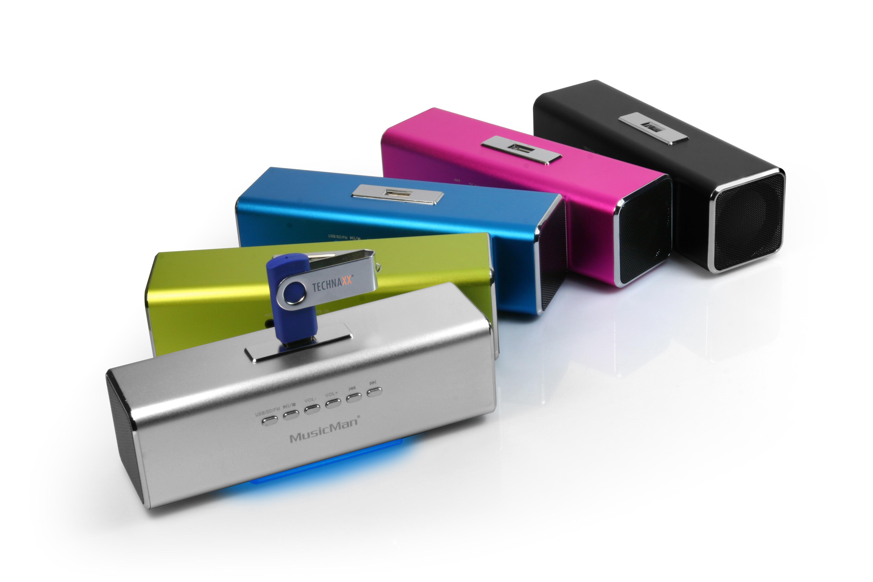 Technaxx MusicMan, baterie 600 mAh, FM-Radio, USB, juodas