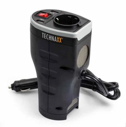 Technaxx TE13 automobilio maitinimo keitiklis, 2 USB prievadai ir 1 CEE 7/4 išvestis, DC 12V, AC 230V 50hz, Juodas / TE13