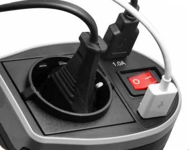 Technaxx TE13 automobilio maitinimo keitiklis, 2 USB prievadai ir 1 CEE 7/4 išvestis, DC 12V, AC 230V 50hz, Juodas / TE13