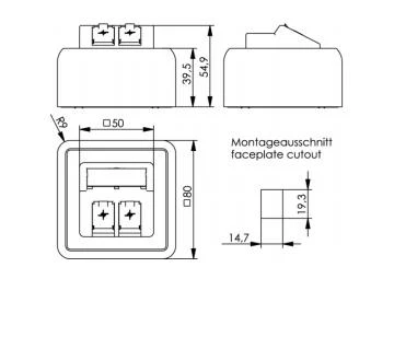 Telegärtner modulio laikiklis 80x80, 2x AP lizdas, tuščias, Alpių balta