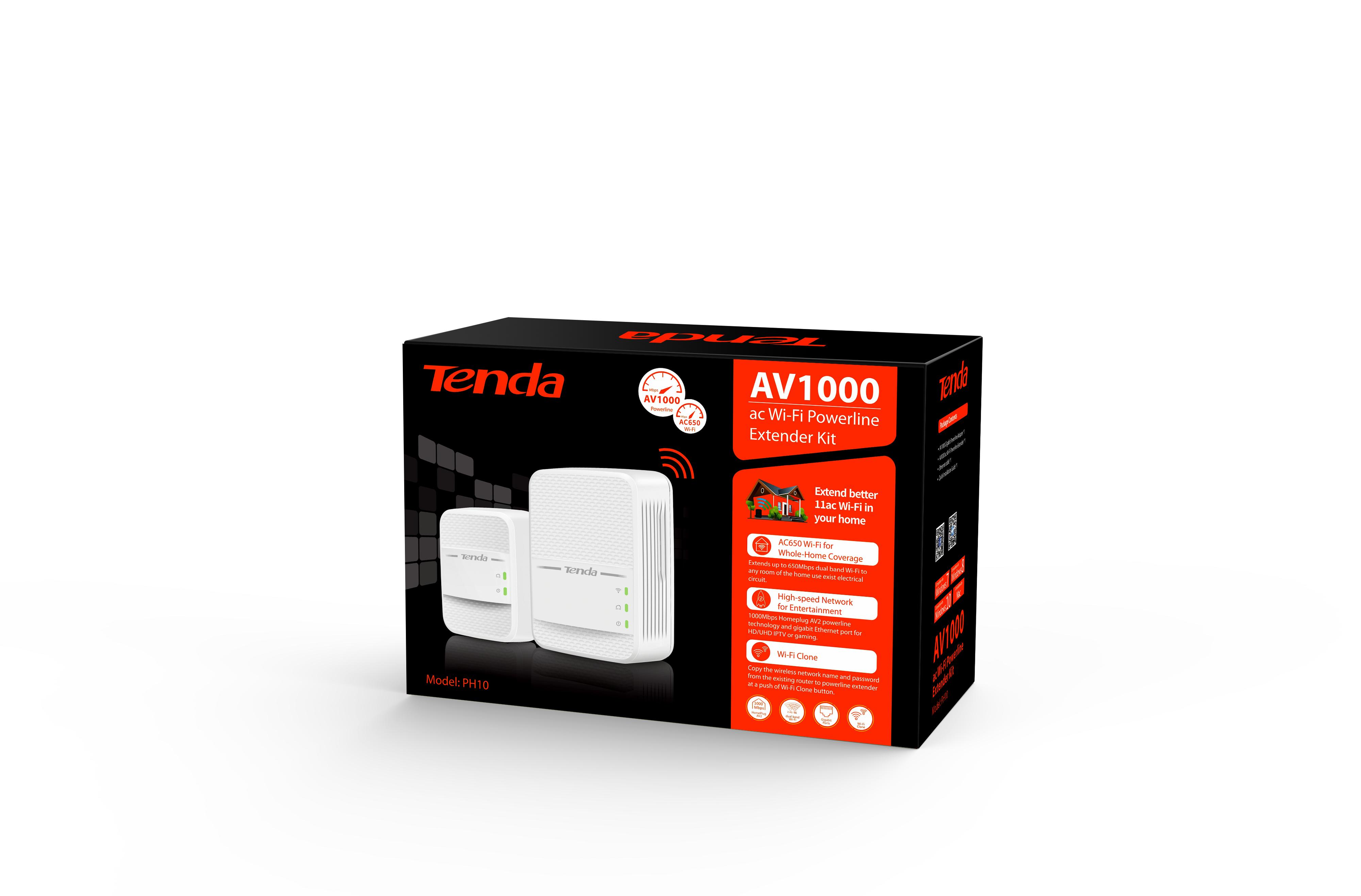 Tenda PH10 AV1000 WiFi Dualband Powerline Extender Kit