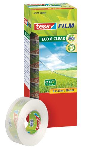 Tesa tesafilm eco&clear* 8 ritinėliai 33 m 19 mm biuro dėžutė