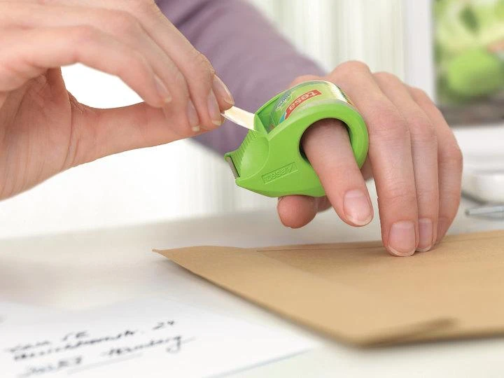 Lipnios juostelės dėklas TESA Mini Tape Dispenser eco su 2vnt. ekologiškų ir skaidrių lipnių juostelių 19mm x 10m