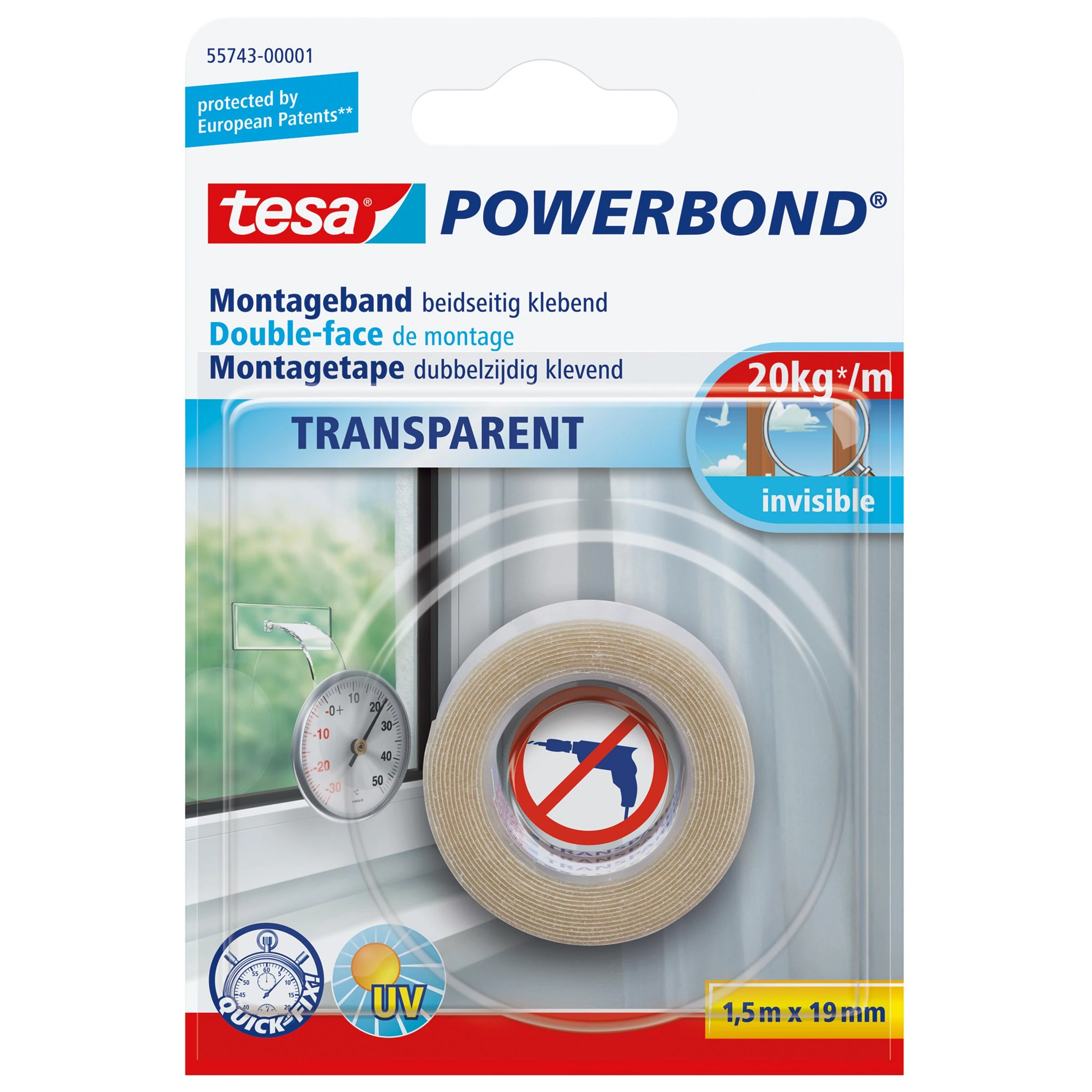 Beiersdorf Tesa Powerbond taśma montażowa Transparent 1,5m 19mm