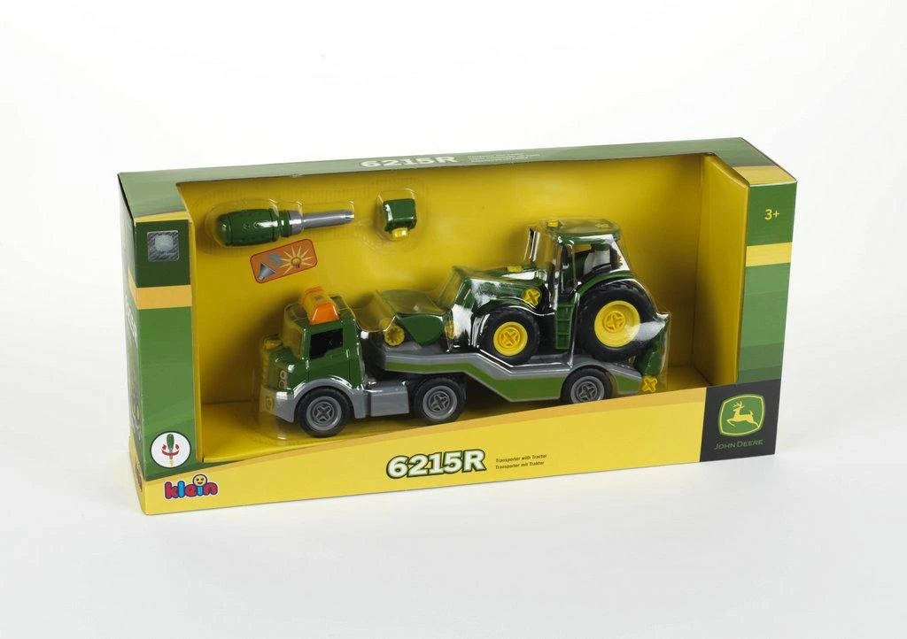 Klein Vilkikas su traktorium ant priekabos „John Deere“