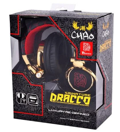 Tt eSPORTS Dracco ausinės pakuotėje