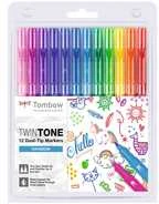Tombow TwinTone, 12 vnt., Daugiaspalvis, Plonas/Apvalus galiukas, Apvalus, 0,3 mm, 0,8 mm