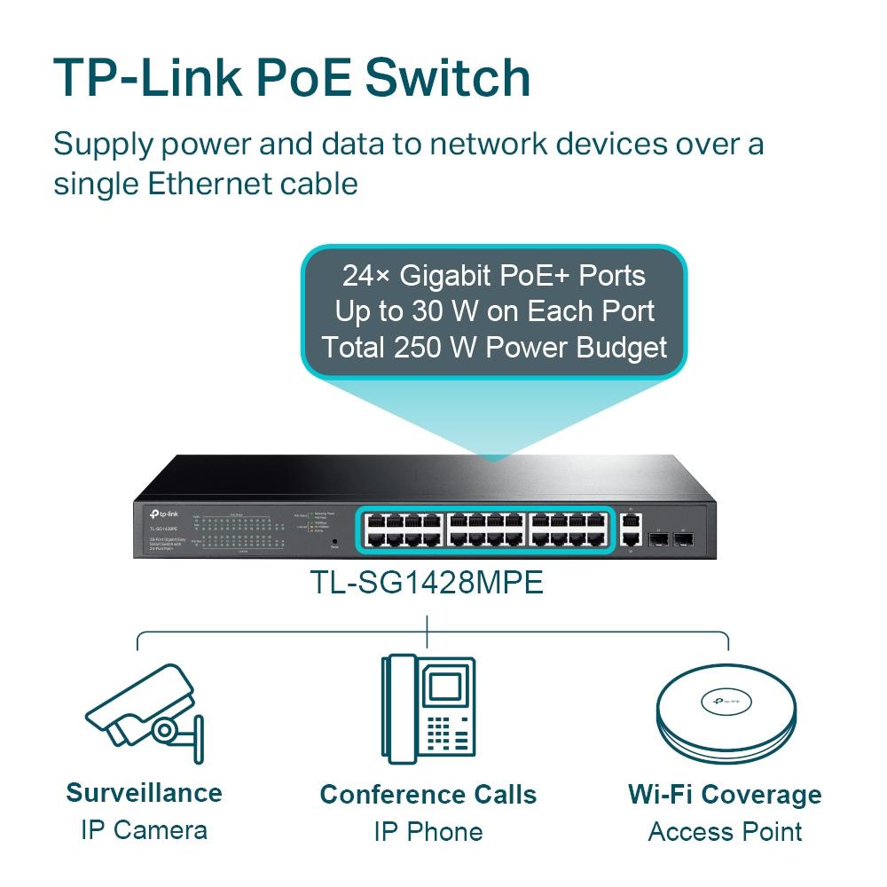 TP-Link 8 prievadų "Gigabit Easy Smart" komutatorius su 4 prievadų PoE (TL-SG108PE)