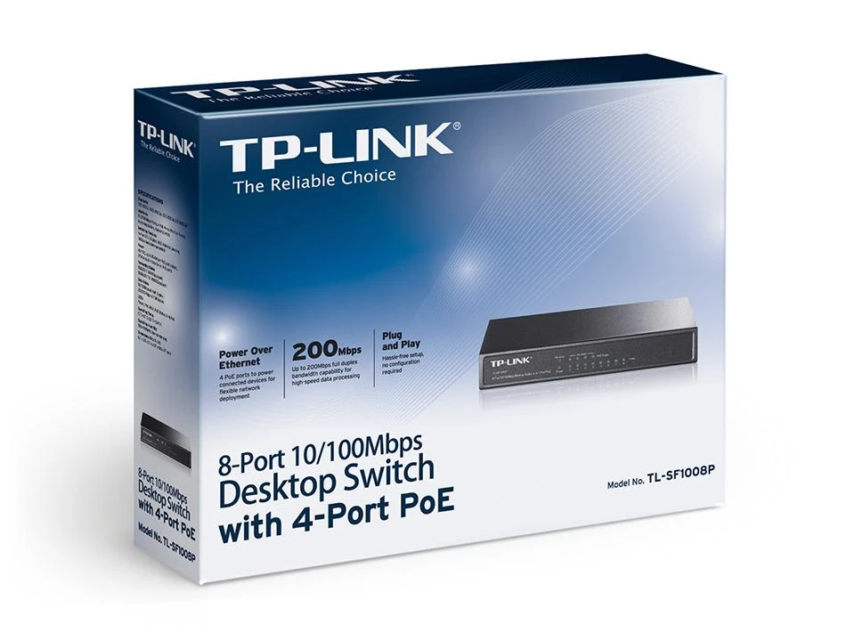 Šakotuvas TP-LINK 8 prievadų PoE jungiklis 4 PoE prievadai