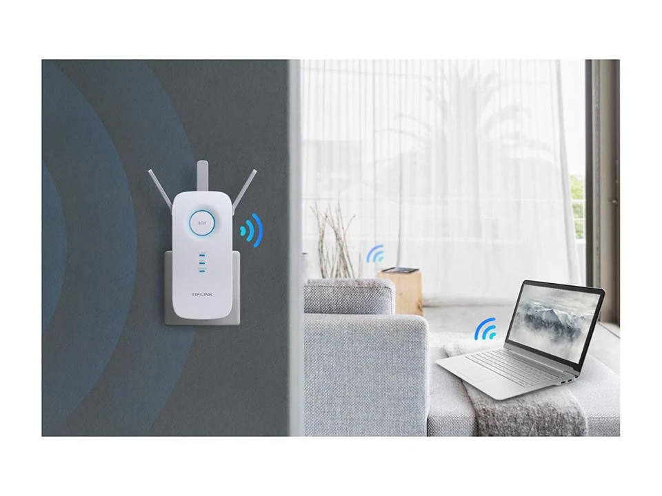 TP-LINK AC1750 dviejų juostų belaidis sieninis diapazono plėstuvas Qualcomm 1300Mbps esant 5GHz + 450Mbps esant 2,4Ghz 802.11ac/a/b/g/n