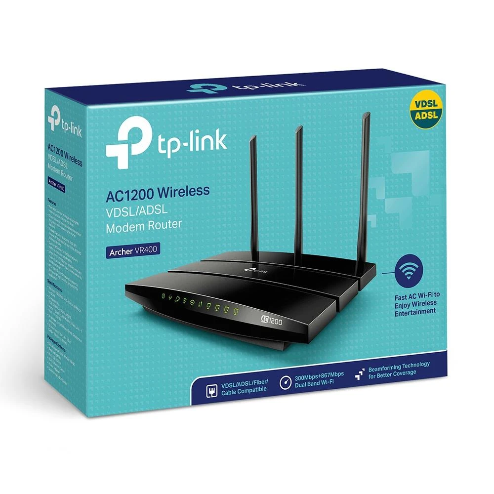 Maršrutizatorius TP-LINK VR400 (3G/4G USB, ADSL (telefono jungtis), ADSL2+, VDSL2, 2,4 GHz, 5 GHz)