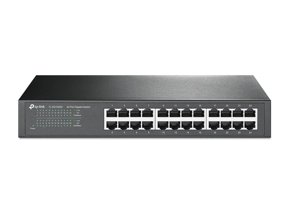 Šakotuvas TP-LINK 24 prievadų gigabito komutatorius, montuojamas į 19 colių stelažą