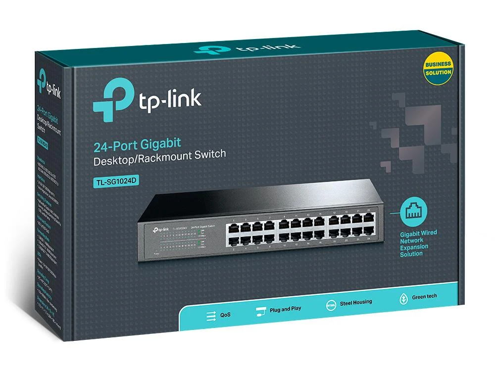 Šakotuvas TP-LINK 24 prievadų gigabito komutatorius, montuojamas į 19 colių stelažą