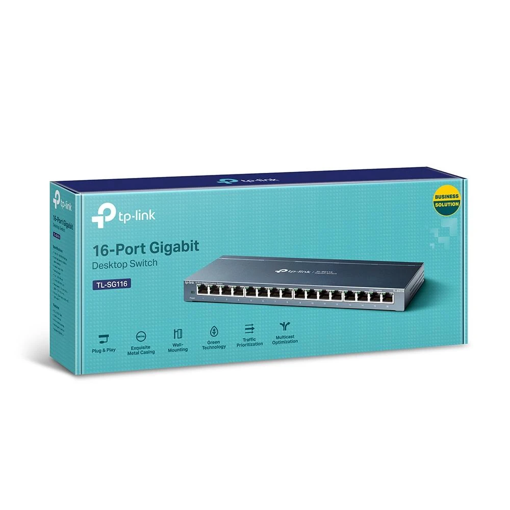 Šakotuvas TP-LINK 16 prievadų Gigabit stalinio kompiuterio jungiklis RJ45 prievadų darbalaukio plieno dėklas