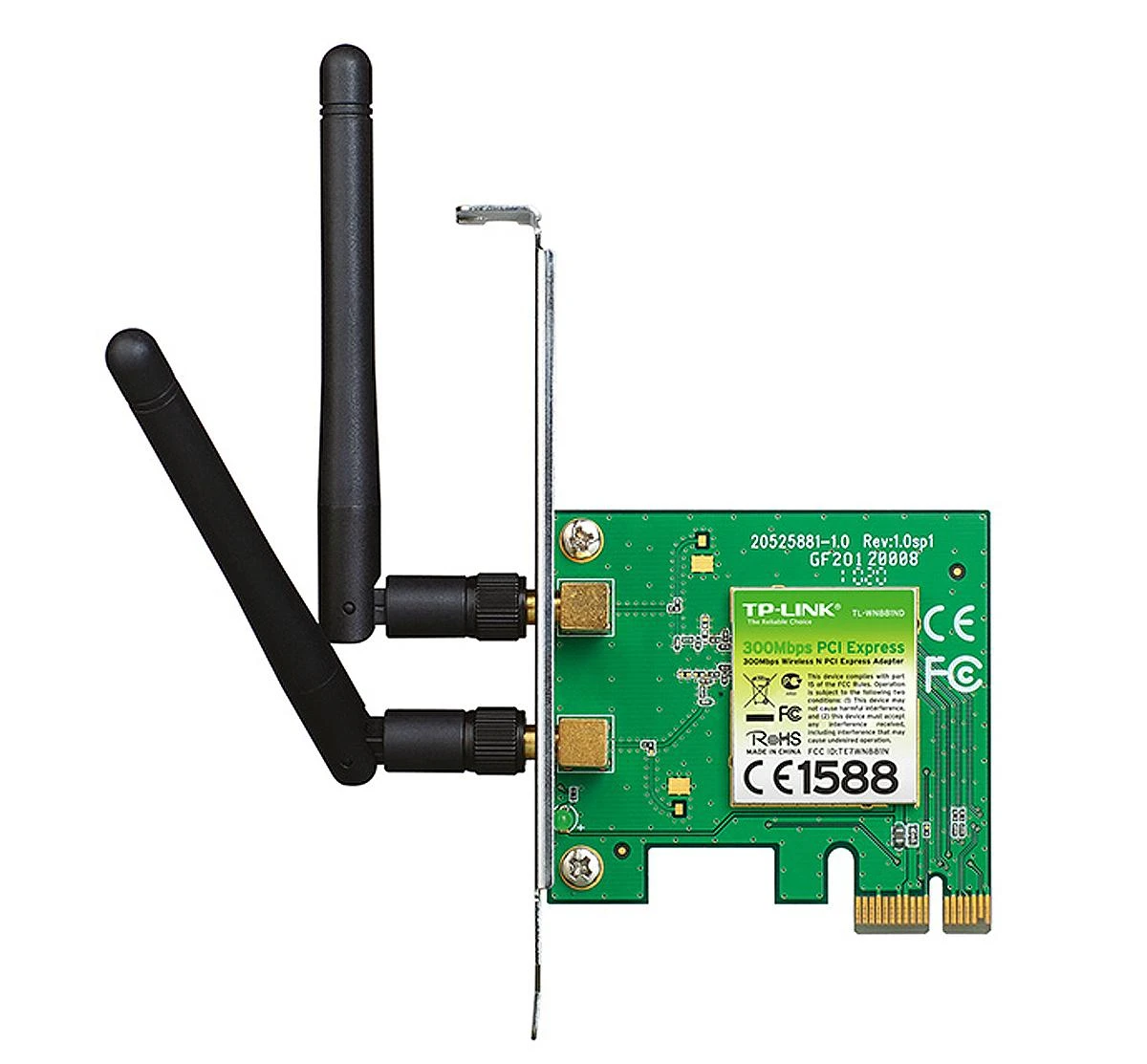 TP-LINK 300MBit/s WLAN-N PCI Express adapteris Atheros-Chipsatz 2T2R 2,4GHz 802.11b/g/n 2 nuimamos antenos