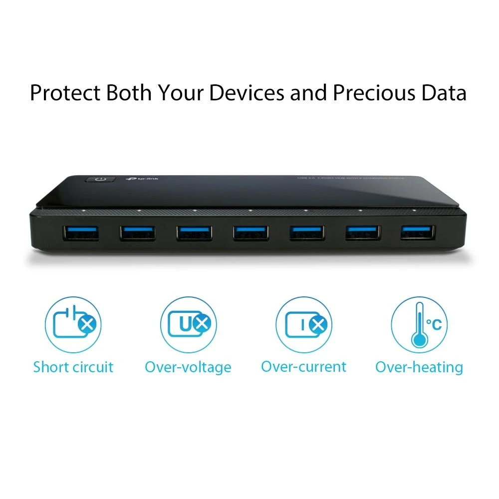 TP-LINK 7 jungtys USB 3.0 Hub su 2 maitinimo įkrovikliais jungtys 2.4A Max Desktop ir 12V/4A maitinimo adapteris