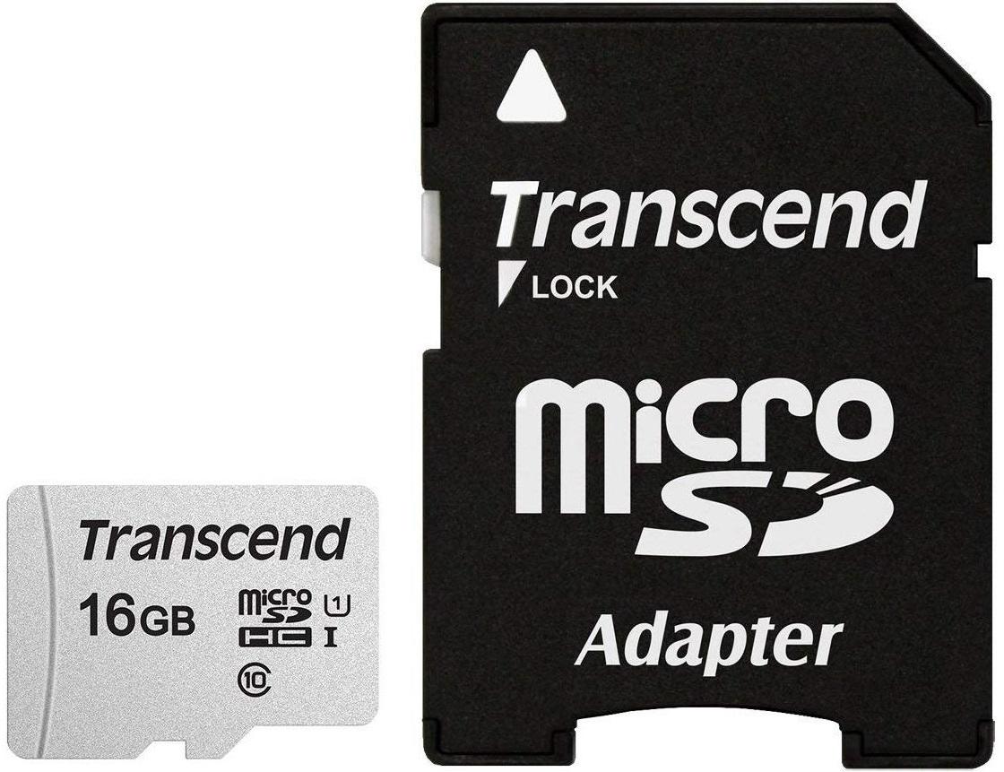 Atminties kortelė su adapteriu Transcend microSDHC USD300S 16GB CL10 UHS-I U3 iki 95MB/S