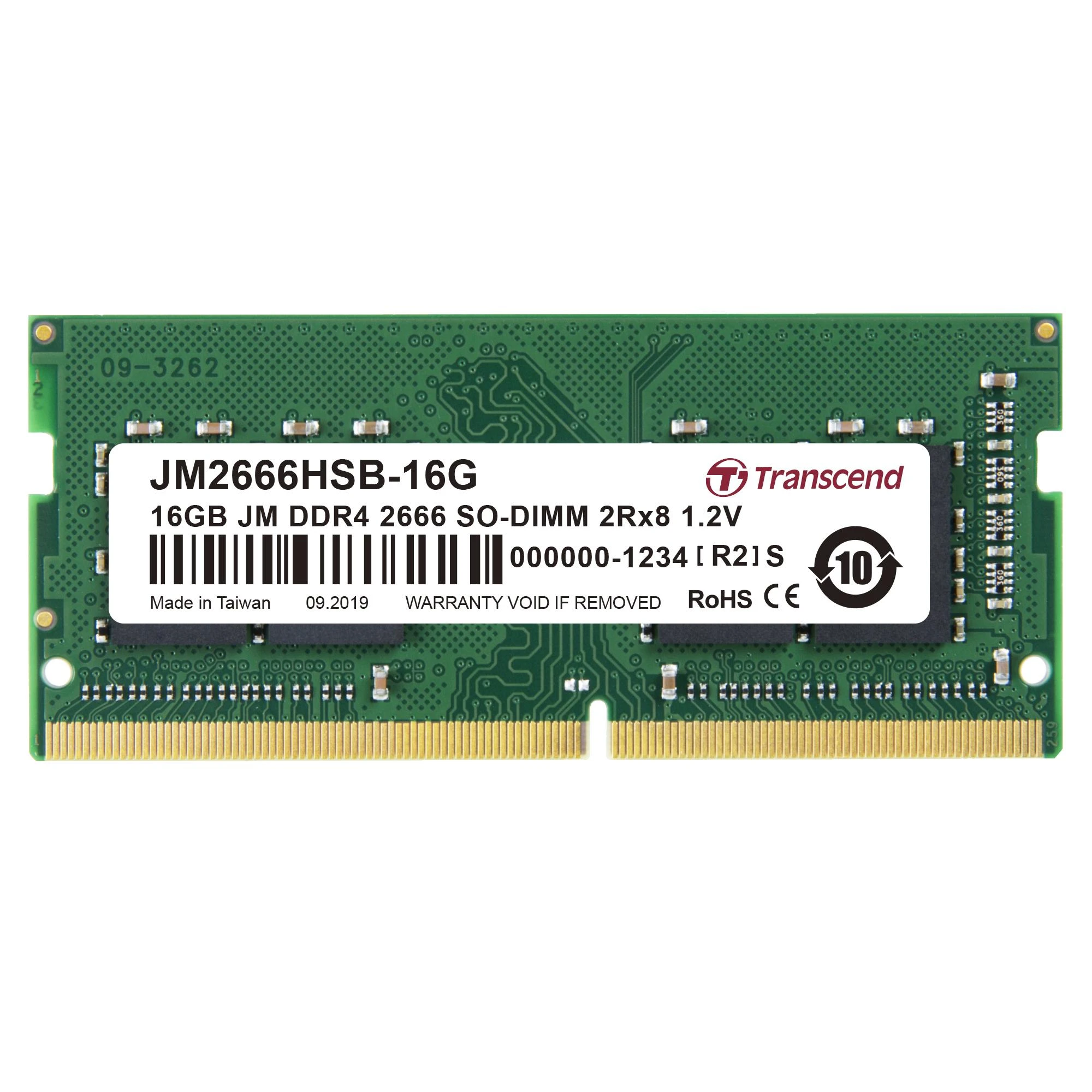 RAM TRANSCEND 16GB JM DDR4 2666Mhz SO-DIMM 2Rx8 1Gx8 CL19 1,2V