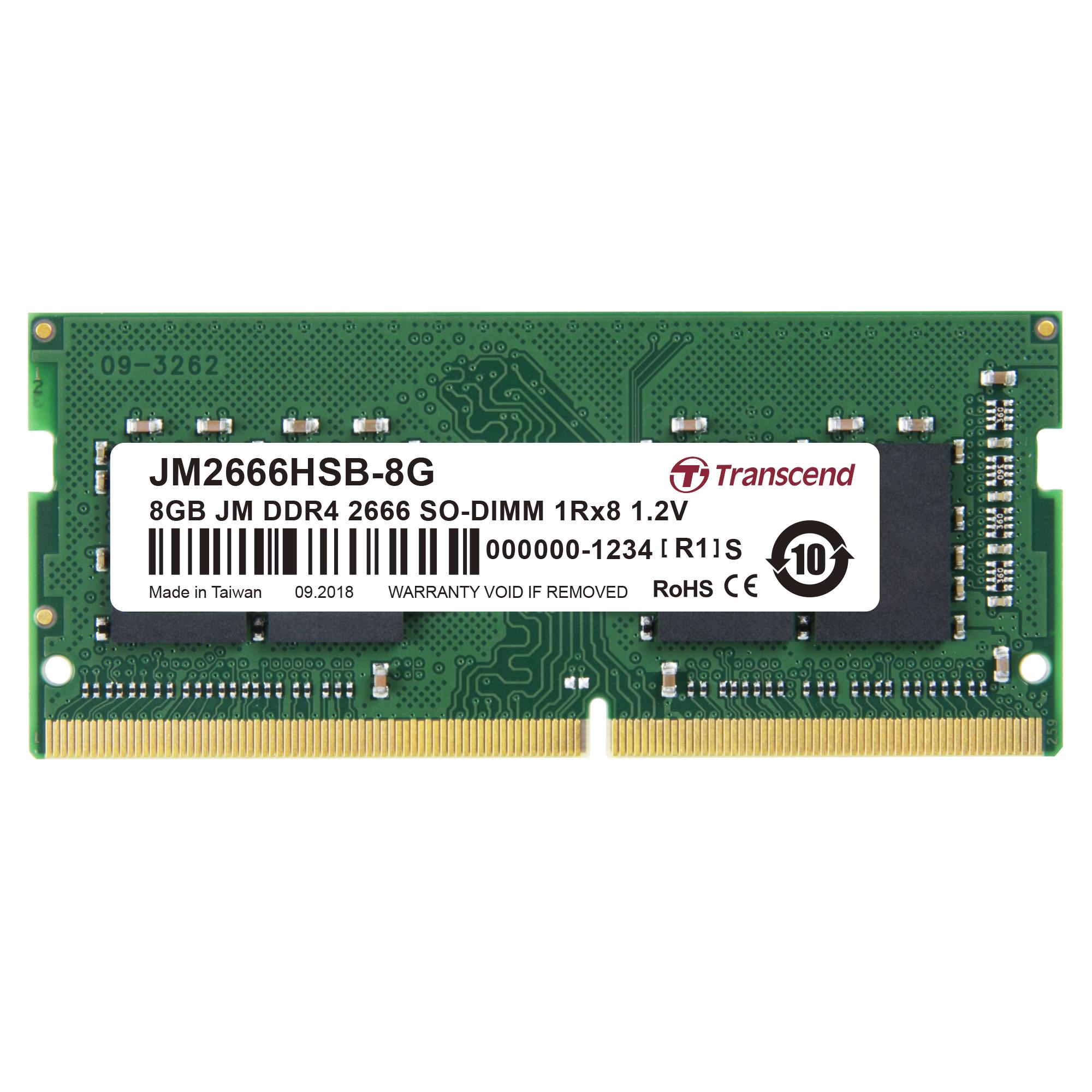 Nešiojamo kompiuterio atmintis TRANSCEND 8GB JM DDR4 2666 SO-DIMM 1Rx8 1Gx8 CL19 1,2V