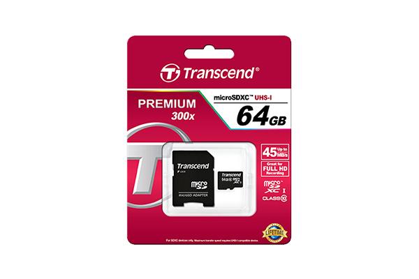 Atminties kortelė Transcend Micro SDXC 64GB Class 10 300x + SD adapteriai