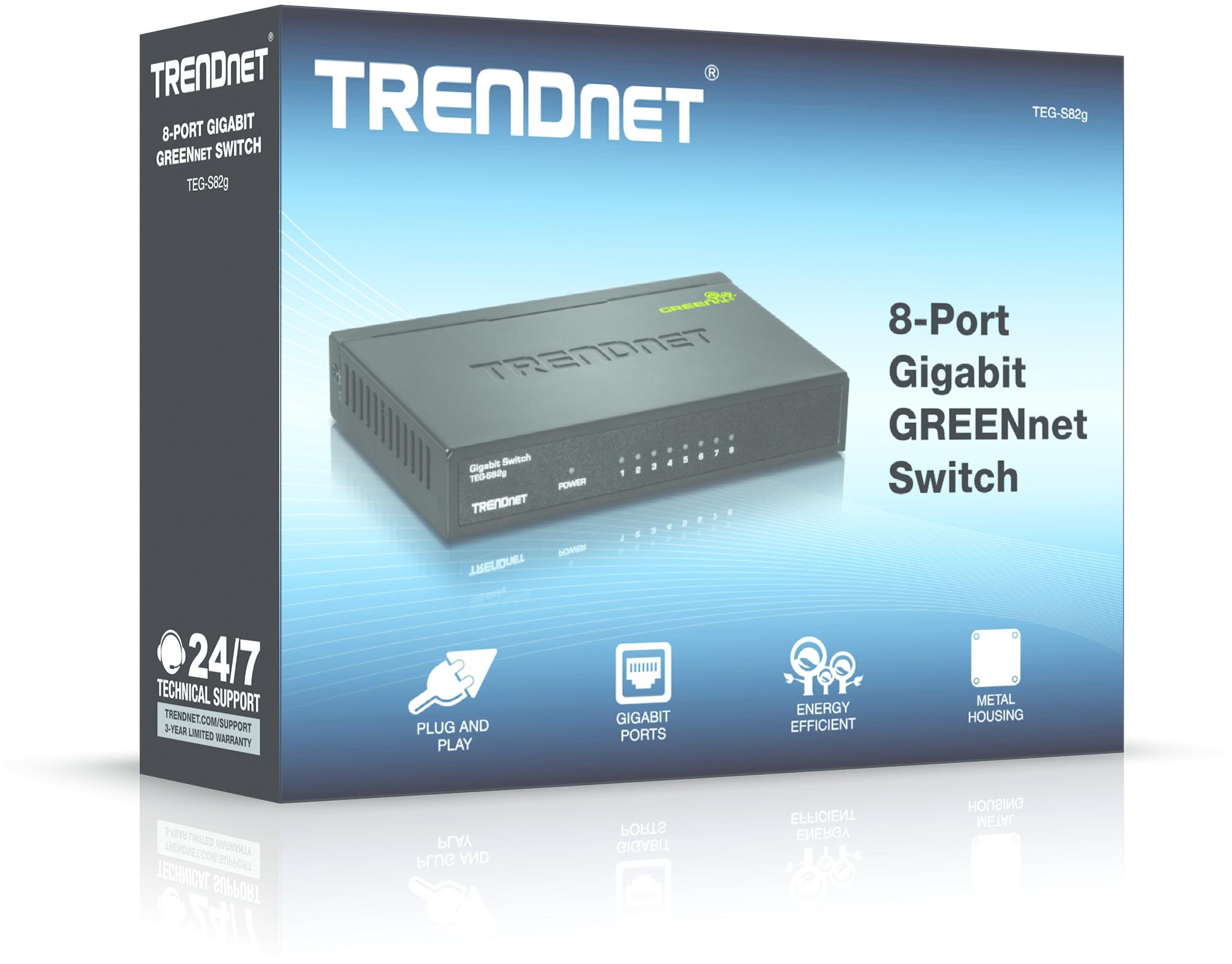 Šakotuvas TRENDNET 8 prievadų Gigabit GREENnet jungiklis su metaliniu dėklu