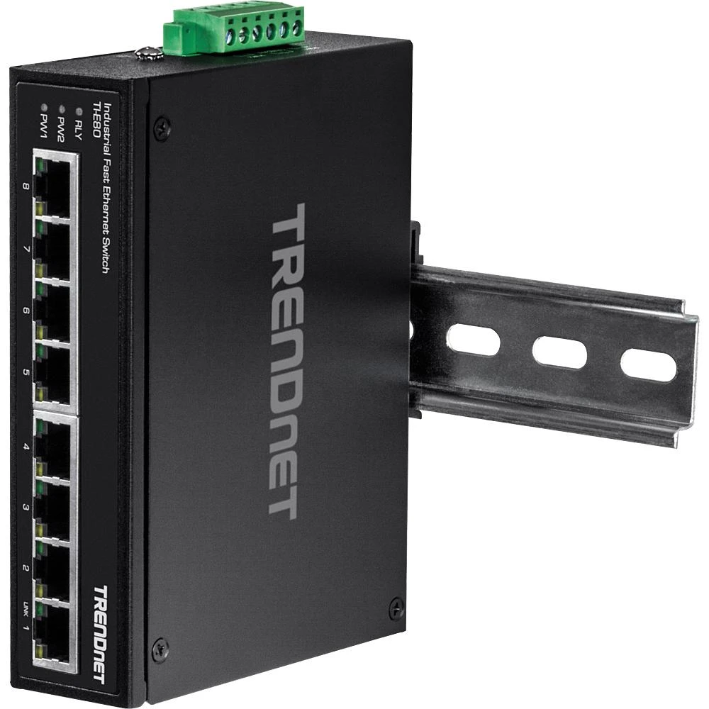Šakotuvas TRENDnet pramoninis komutatorius, 8 prievadų greitas Ethernet L2, DIN bėgelis
