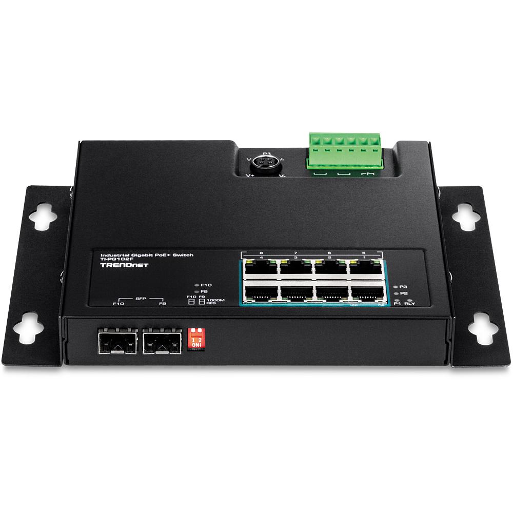 Šakotuvas TRENDnet 10 prievadų pramoninis Gigabit PoE+ WallMount priekinis Acc
