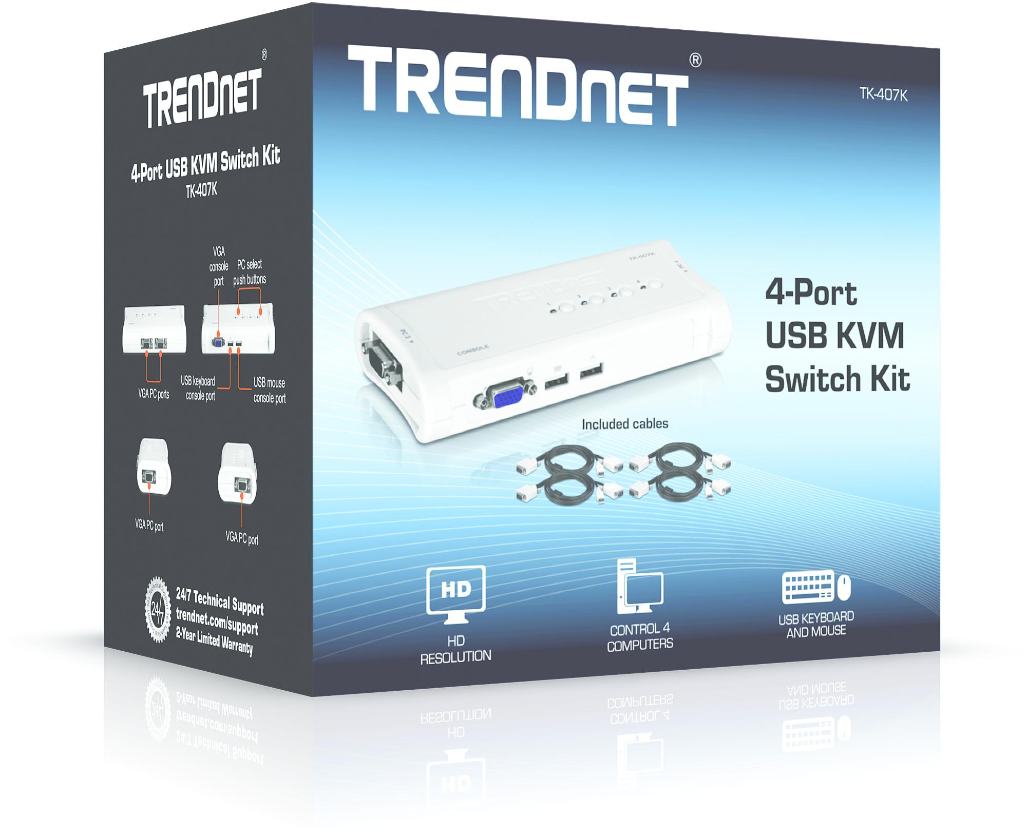 TRENDNET 4 prievadų USB KVM jungiklio rinkinys