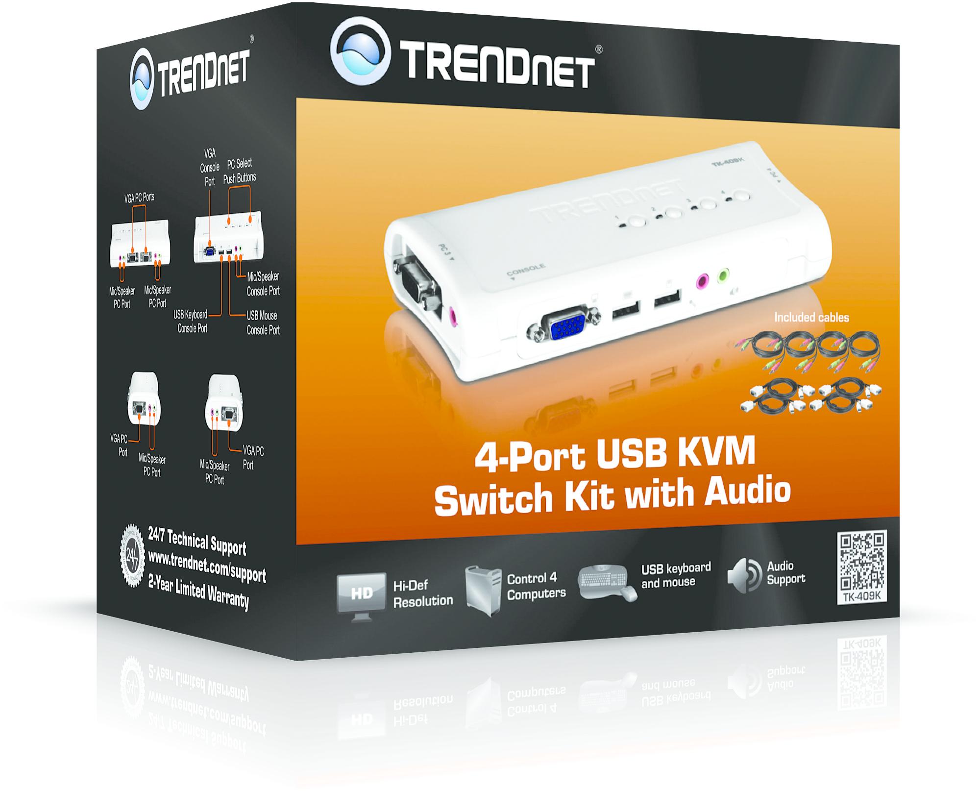 TRENDnet KVM Switch 4-Port VGA/USB/Audio mit Kabeln