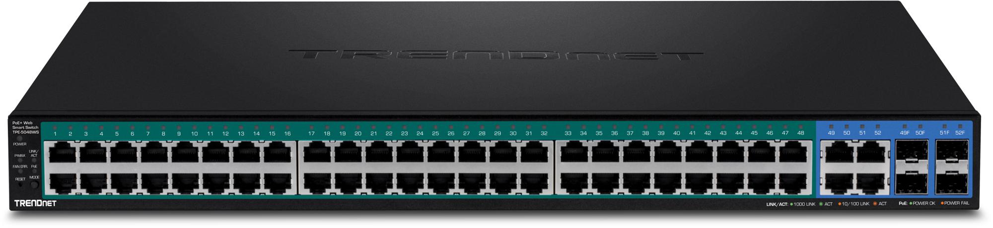 Šakotuvas TRENDnet komutatorius 52 prievadų Gbit/s Valdomas PoE+ 740W WebSmart 19"