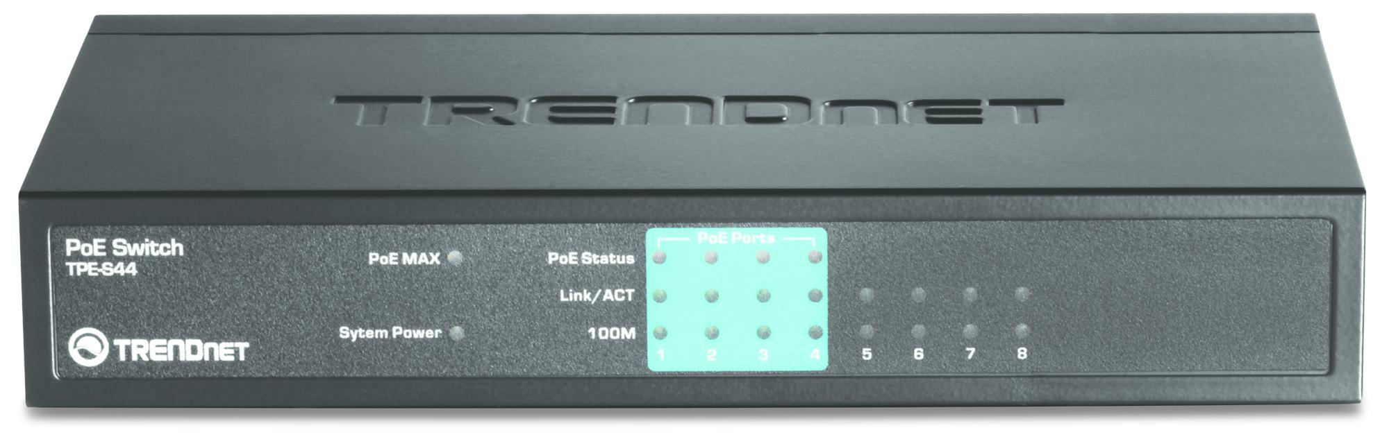 TRENDNET 8 prievadų 10/100 Mbps PoE jungiklis 4 PoE 4 ne PoE