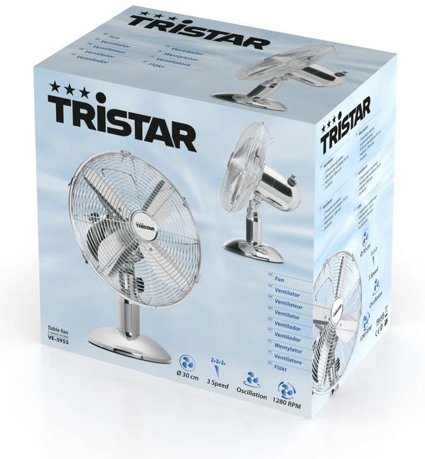 Ventiliatorius Tristar VE-5953 Desk Fan Greičių skaičius 3 35 W Oscillation Diameter 30 cm Nerūdijantis plienas