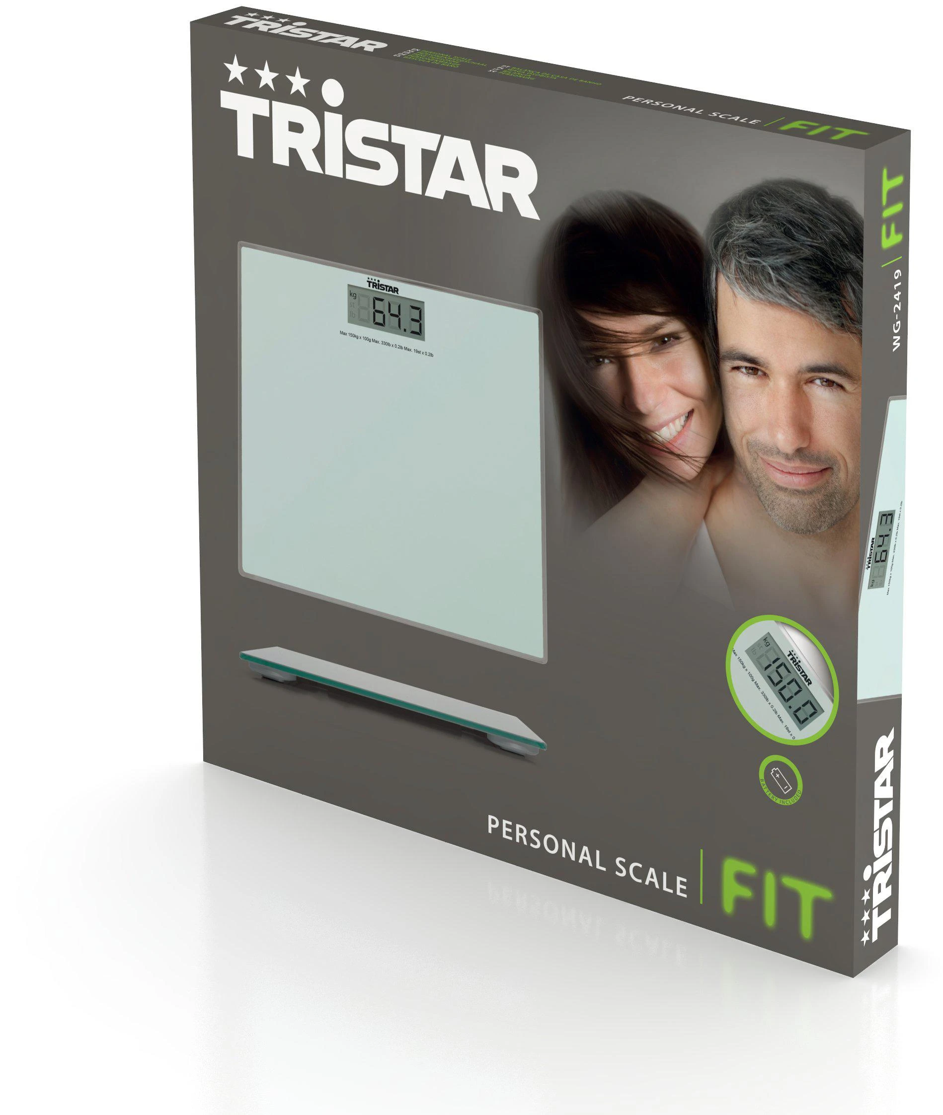 Tristar | Vonios svarstyklės | WG-2419 | Didžiausias svoris (keliamoji galia) 150 kg | Tikslumas 100 g | Baltas
