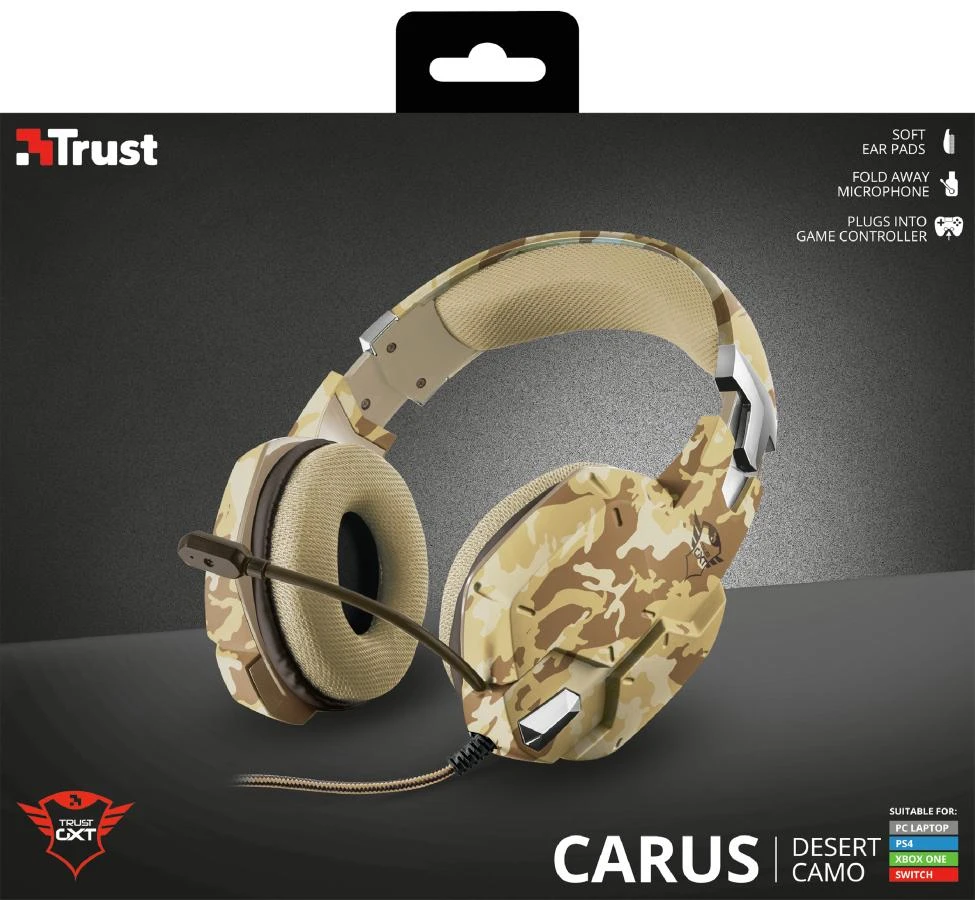 Žaidimų ausinės Trust GXT 322D Carus Desert Camo, Gelsvos, 22125