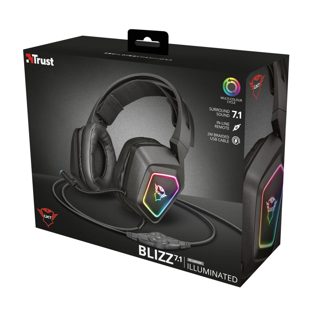 Žaidimų ausinės Trust GXT 450 Blizz RGB 7.1 Surround, 23191