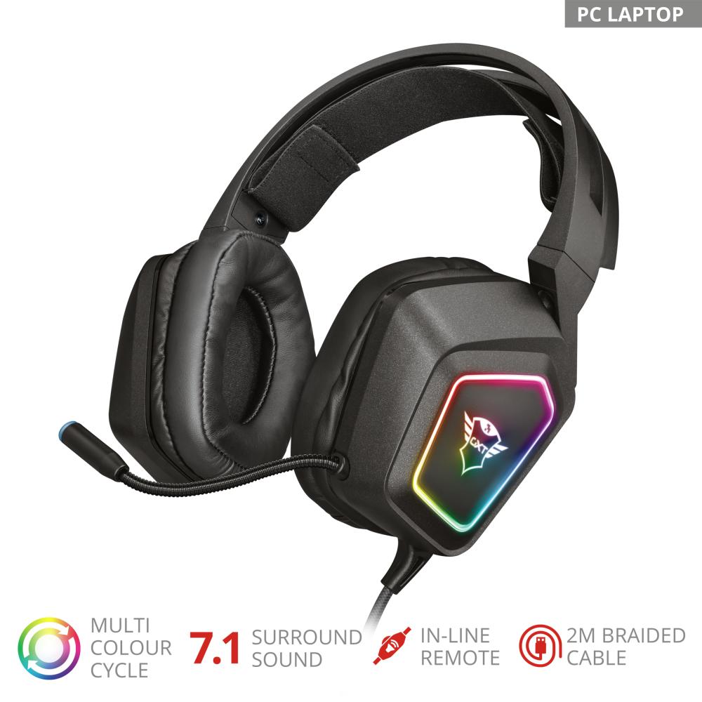 Žaidimų ausinės Trust GXT 450 Blizz RGB 7.1 Surround, 23191