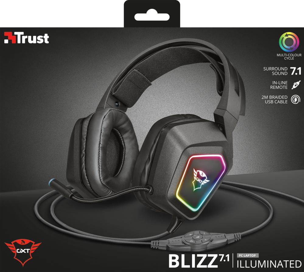 Žaidimų ausinės Trust GXT 450 Blizz RGB 7.1 Surround, 23191