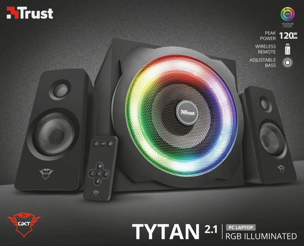 Kompiuterio kolonėlės Speaker Set Trust GXT 629 Tytan 2.1 RGB 22944 (2.1, juodos spalvos)