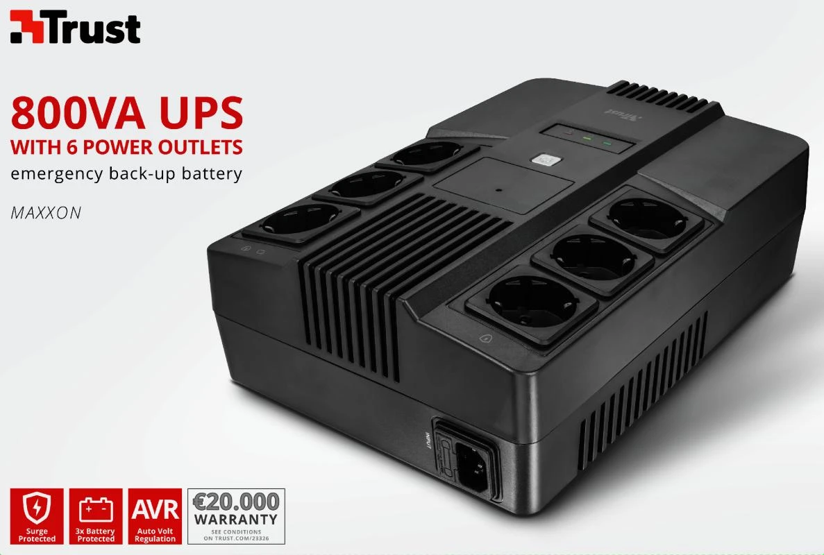 UPS TRUST 800 VA Bangos formos tipas Imituota sinusoidė Stalinis/stacionarus 23326